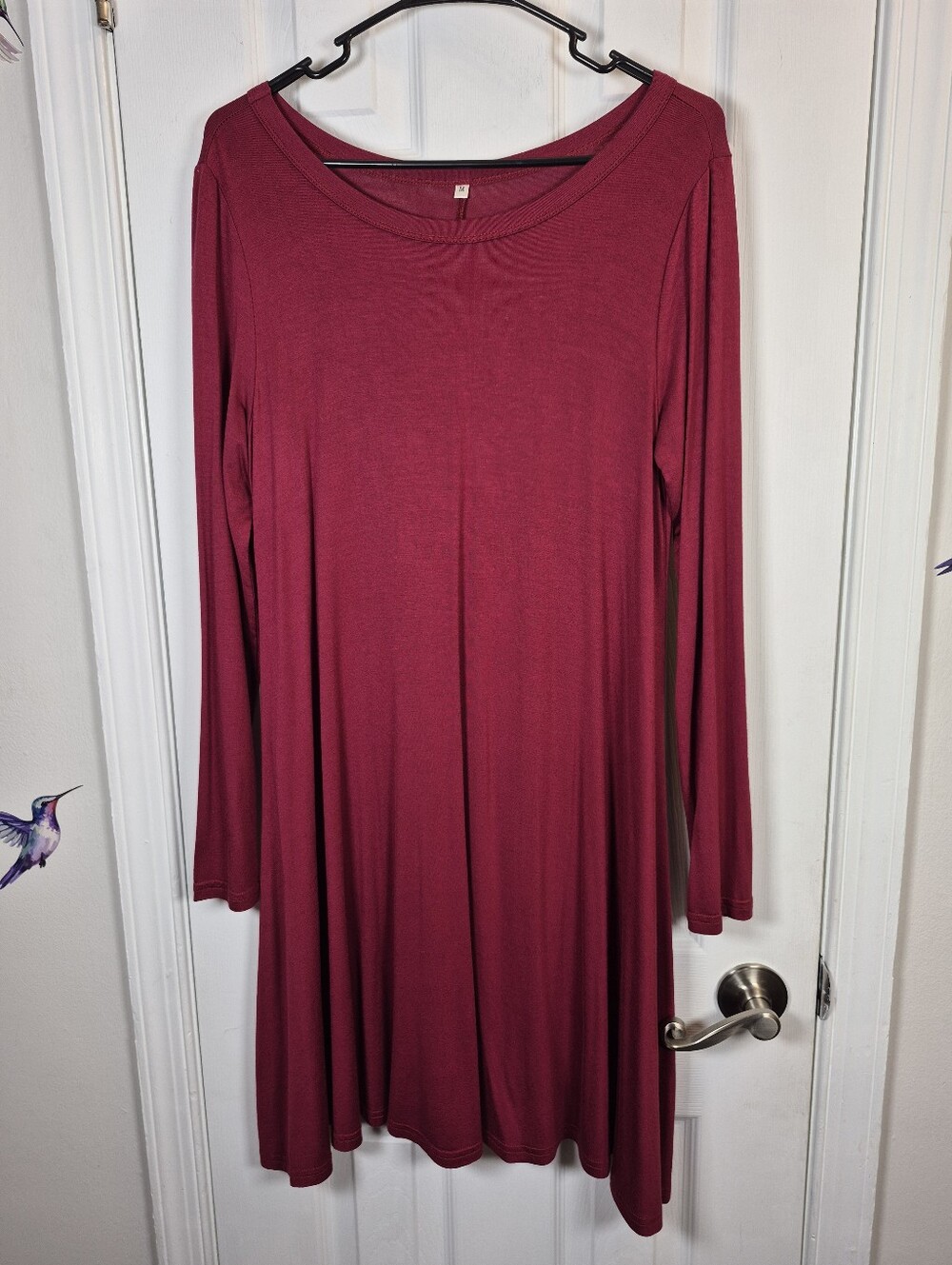 Burgundy Rayon Blend Long Sleeve A-Line Tunic Dress Size M - Cottagecore Cozy